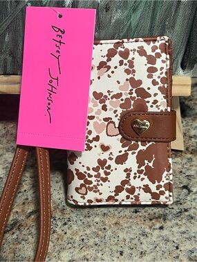 Betsey Johnson Brown and White Cowboy Spot Wristlet Phone Wallet